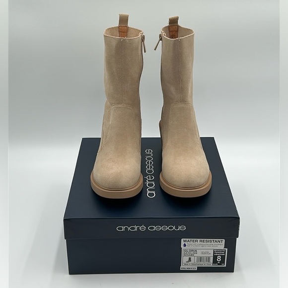 André Assous Gloria Suede Water Resistant Boots Sesame Beige Size 8 NWB - Picture 11 of 11